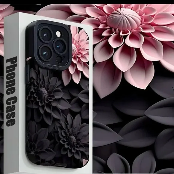iPhone 16 3D Floral Black and Pink Phone Case