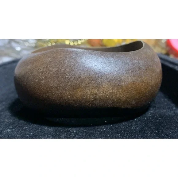 Wooden Asymetric Wood Bangle Bracelet Wide Size 8
