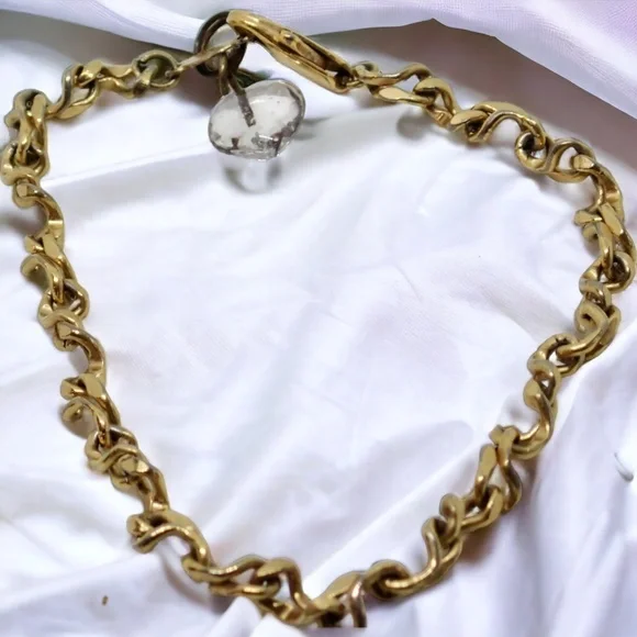 24K GFL Chain Link Bracelet Dainty Vintage Links with Glass Heart Charm 7