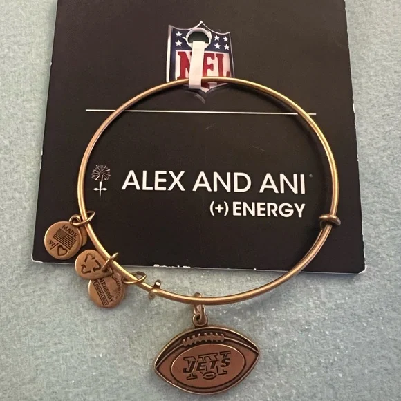 Alex and Ani (+) Energy NFL New York NY Jets Football‎ Gold Bangle Bracelet