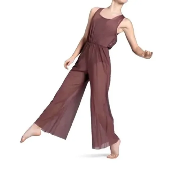 WEISSMAN Dance Costume brown Cowl Drape Power Mesh Jumpsuit SM12126 SA/MA adult