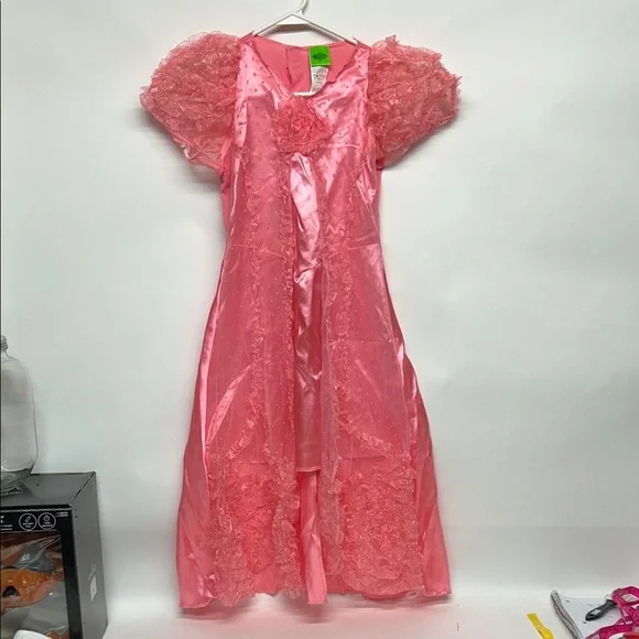 Pink Lace Puff Sleeve Dress Halloween costume 100% polyester size medium 7/8