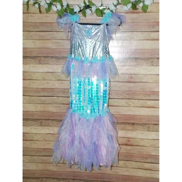 Girls Mystic Mermaid Halloween Costume Dress Size M Blue & Pink Sequin Scales