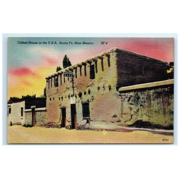 Vintage‎ Postcard Santa Fe New Mexico Oldest House in the USA Travel 1940s