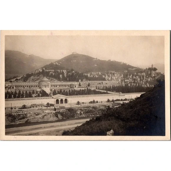 Vintage Genova Staglieno Cemetery Scenic Black & White‎ Postcard