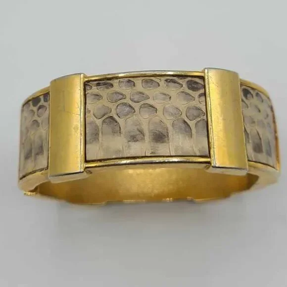 J Crew Hinged Snakeskin Print Bangle Bracelet