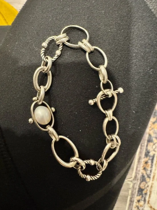 Michael Bromberg Vintage Sterling Silver Link Bracelet with Pearl Accent