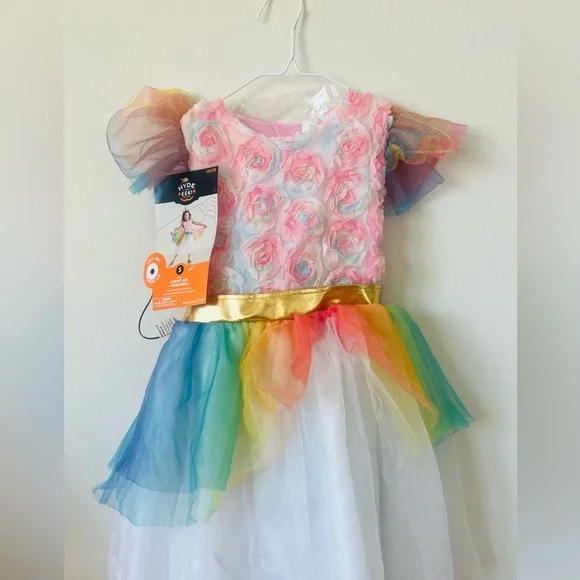 ❤️New Vibrant Floral Kids Dance Costume with Gold Waistband LIGHT-UP ~ UNICORN✨