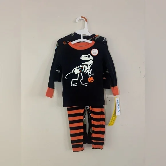 NEW! Carter's Toddler Long Sleeve 4pc Halloween Dino Pajama Set Size 2-T Months