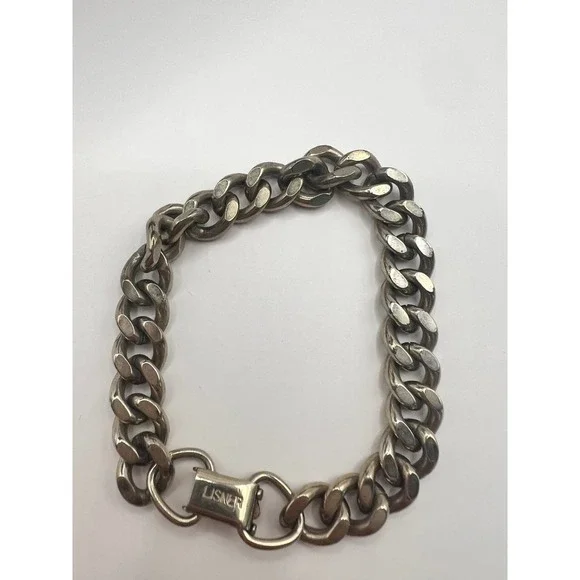 Vintage Lisner‎ Silver Tone Curb Link Bracelet Chunky Signed Mid Century Heavy