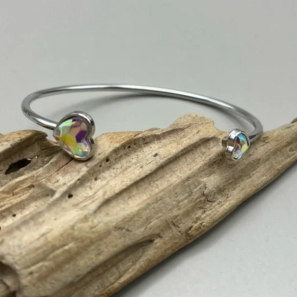 Silver Heart Bangle Bracelet