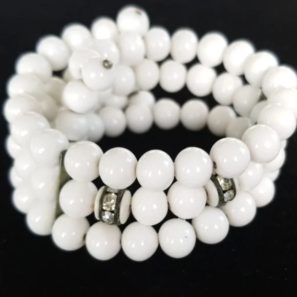Vintage 1950s Mid Century Glass Bead Rhinestone Wrap Bracelet