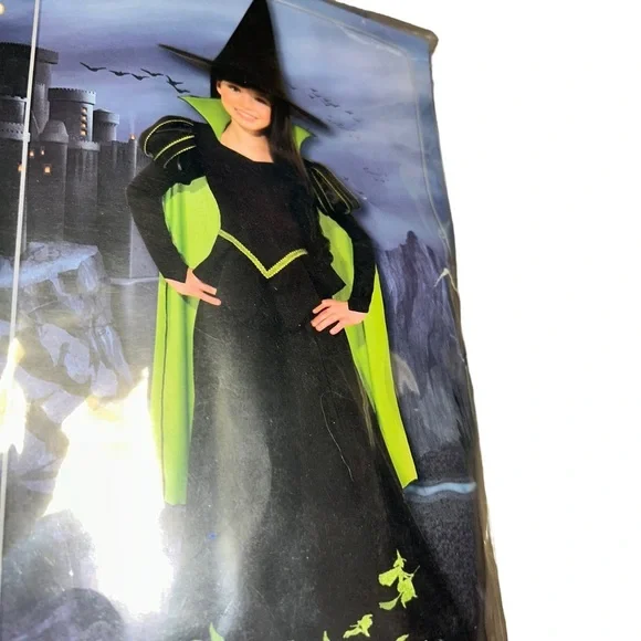 Girls wizard of oz wicked witch of the west witch costume with hat kids M 8/10