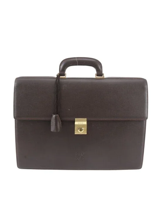 Loewe Anagram Leather Business Document Briefcase Tote Brown