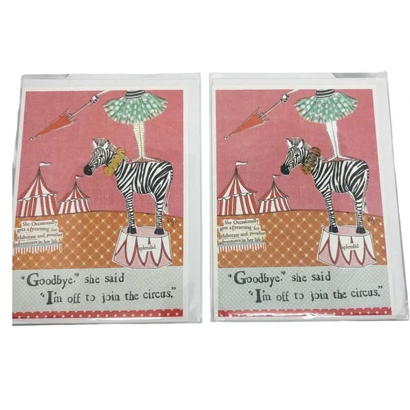 Curly Girl Design Circus Adventure Greeting Cards Leigh Standley Zebra 2 Pack