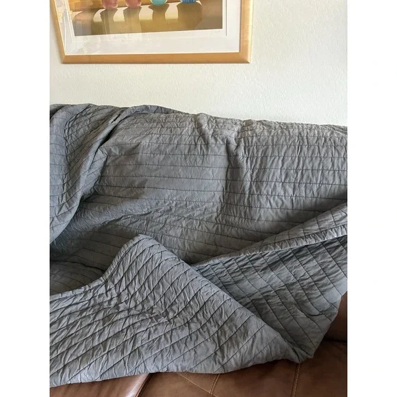 West Elm Channel Stitch‎ queen quilt Dark Gray acid washed