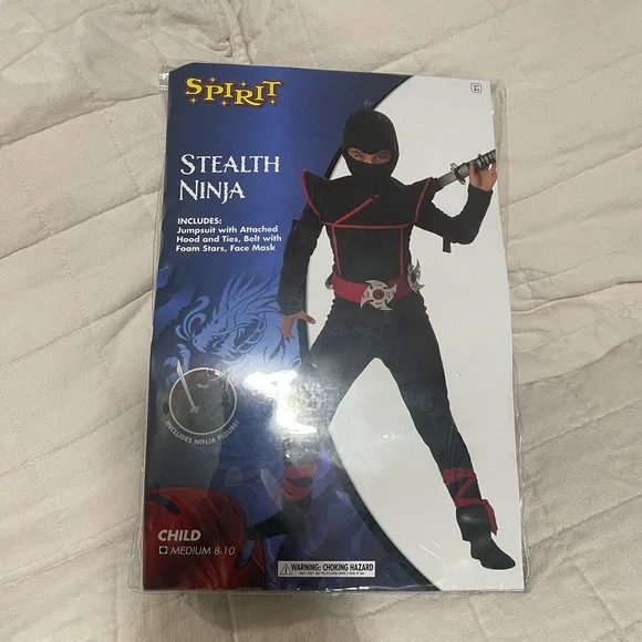 Stealth ninja jumpsuit with attached hood and tie size medium 8-10