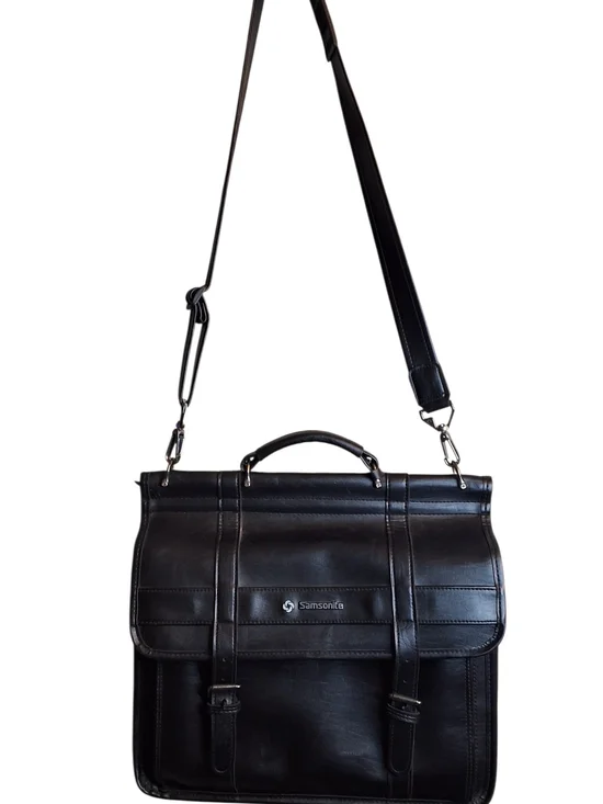 Samsonite Black Leather Messenger Briefcase - Men