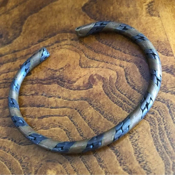 Vintage handcrafted triple metal braided adjustable cuff bracelet