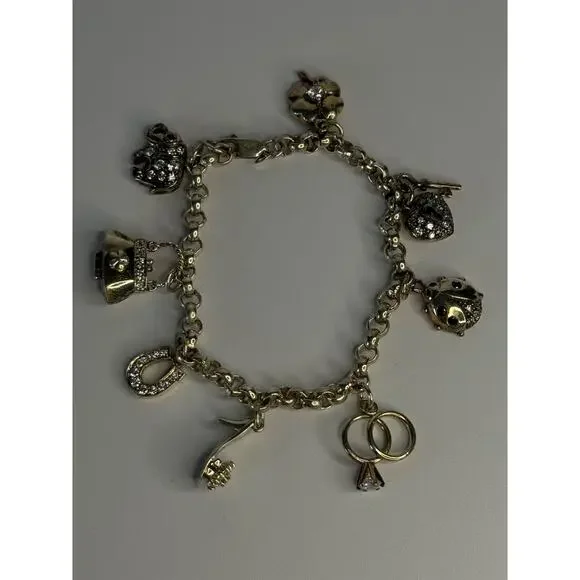 925 Sterling Silver Lovely Charms Sapphire CZ Bracelet Length 7