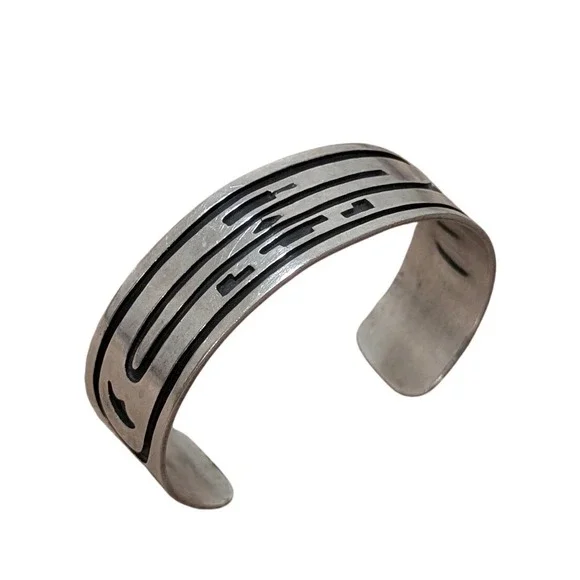 Old‎ Pawn Hopi Sterling Silver Vintage Southwestern Long Wave Cuff Bracelet 6.5