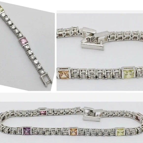 Multi-Color Gemstone Bracelet 925 Stamped