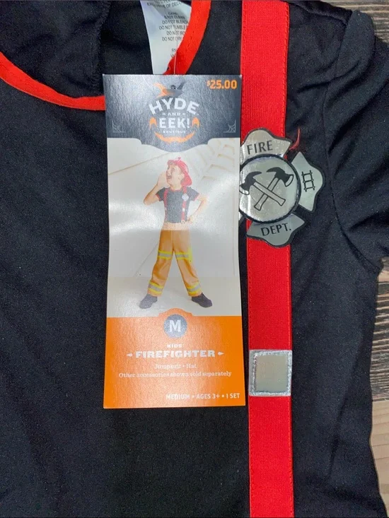 Kids Firefighter Costume Jacket with Red Suspenders - Hyde & Eek! Size M 8-10
