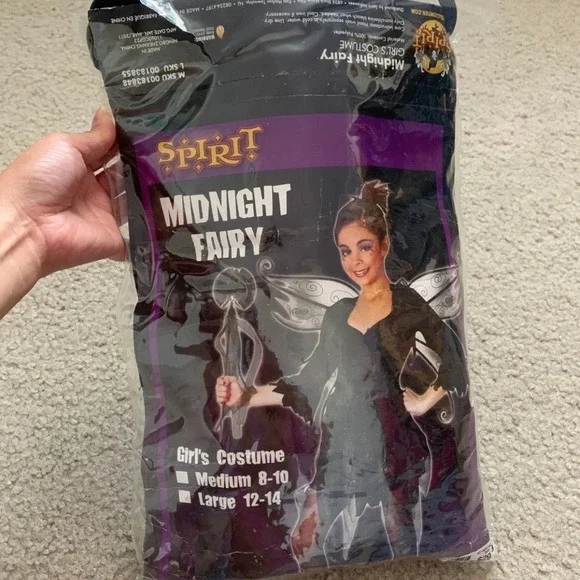 Spirit Halloween Midnight Fairy Girls Costume size 12-14 Large Black