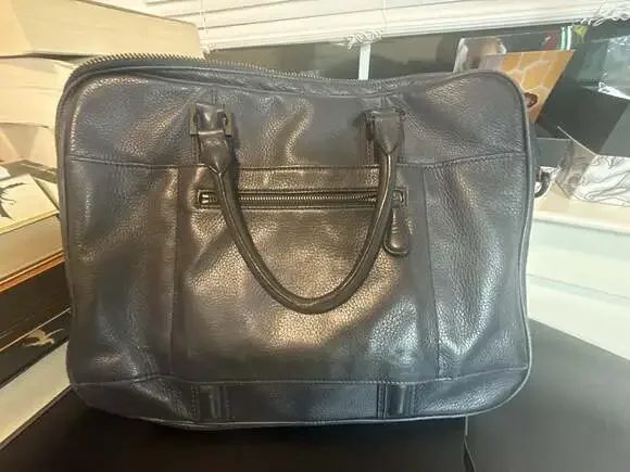 Ted Baker London navy Leather Double Compartment Laptop Briefcase  Missing strap