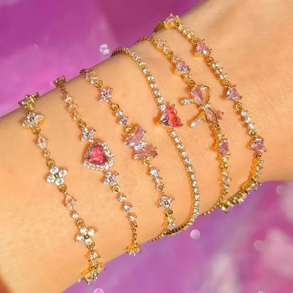 Adorable Pink Zirconia Bowknot Bow Bracelet For Women
