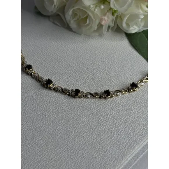 925 Sterling Silver Gold Plated Sapphire Bracelet Length 8.5 Inch