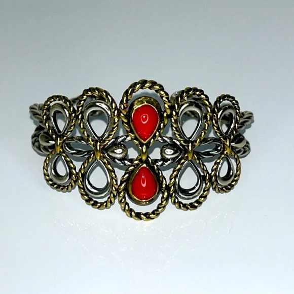 NWOT Carolyn Pollack American West Sterling Silver Brass Coral Bracelet Boho