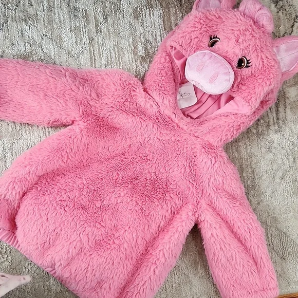 Pink Fuzzy Pig Hoodie, size 6-12 months
