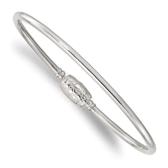 Elegant Sterling Silver Reflections Bead Bangle with Secure Bead Clasp