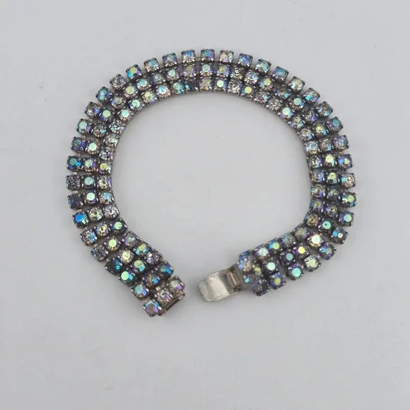 Vintage Weiss Blue AB Rhinestone Bracelet Size 6.5
