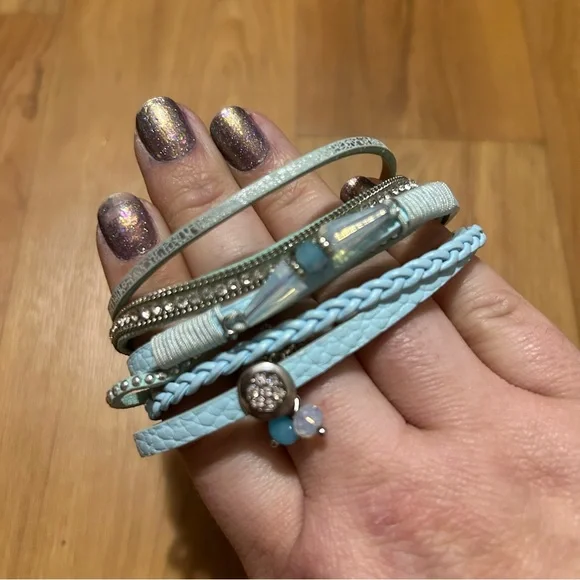 Chic Blue and Silver Faux Leather Bracelet