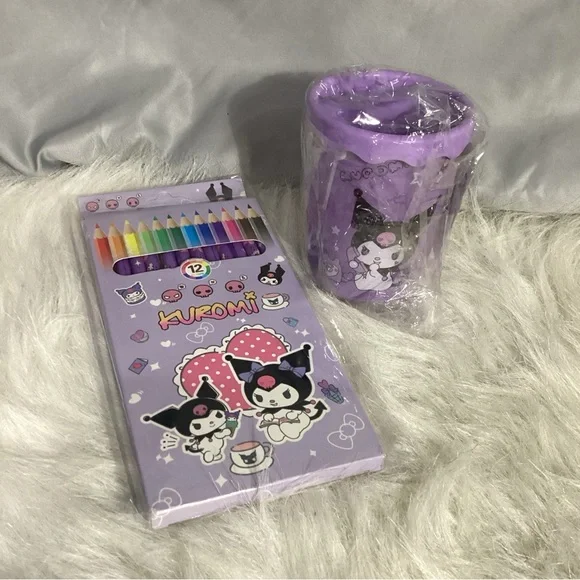 Hello Kitty Kuromi NEW Colored Pencils & Pencil Cup