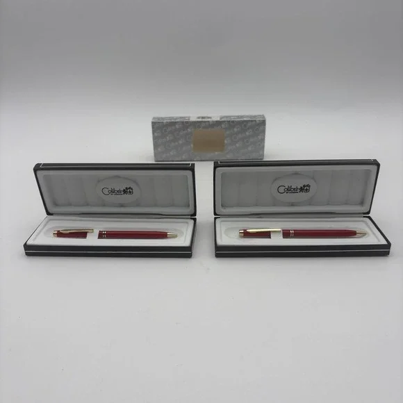 Colibri Of London Red Ballpoint Pens Lot 2 Gift Boxed Gold‎ Trim Metal Writing