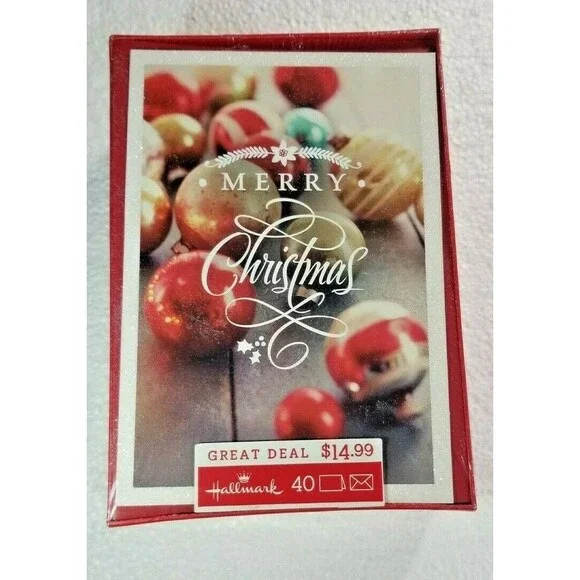Merry Christmas  Greeting Cards Box of 40 Hallmark Glitter Accents