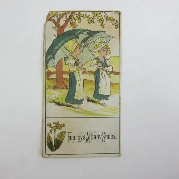 Victorian Trade Card Feareys Albany Shoes New York Ladies Walk Umbrellas Antique