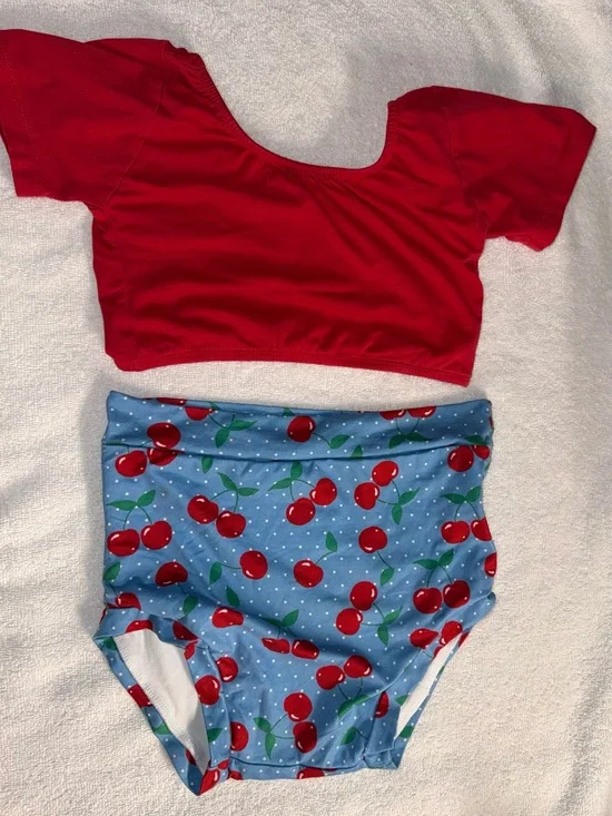 ISP Dancewear Red Crop Top with Cherry Print High-Waist Bottom Size XXL (12/14)