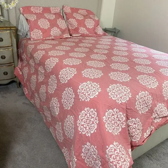West Elm Coral and White Duvet Cover Set