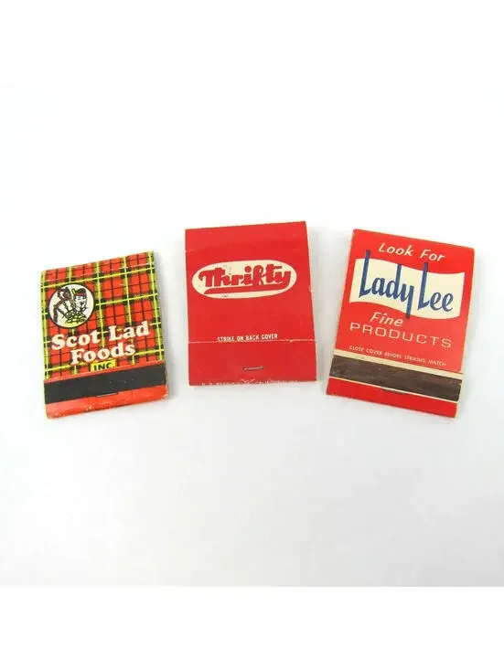 3 Vintage Matchbooks Scot Lad Foods, Thrifty Drug Stores,  Lady Lee Harvest Day