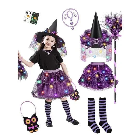 Witch Costume Halloween Light Up Girls Aged 3-8 Years