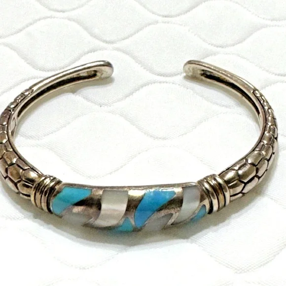 ASCH GROSSBARDT 18k White Gold Sterling Silver Lapis? Turquoise? Bangle Bracelet