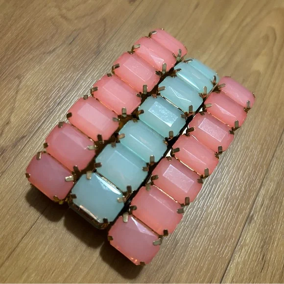 Elegant Pink and Blue Chunky Rhinestone Bracelet