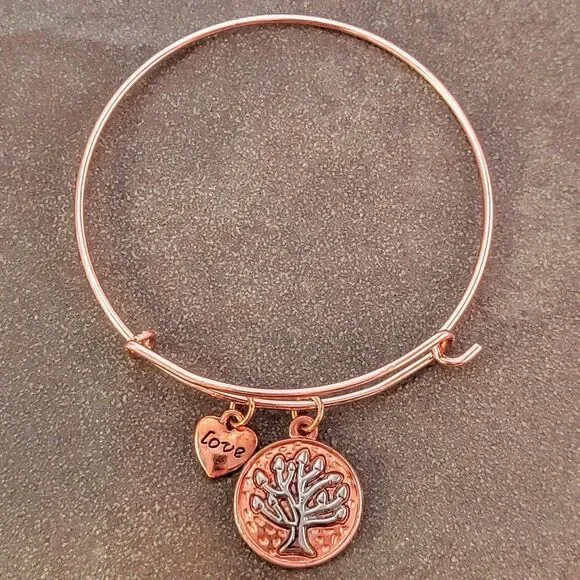 NEW Copper Tree of Life Love Heart Expandable Charm Bracelet