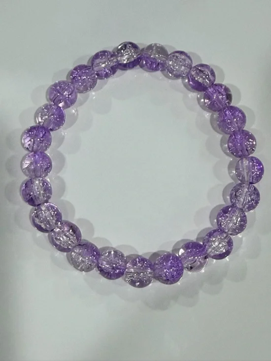 Purple Beaded Crackle Quartz Stretch Bracelet