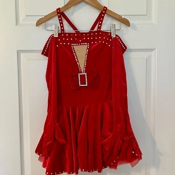 Art Stone Dance Competition Solo Costume Red Velvet Swarovski Crystals Jazz Tap