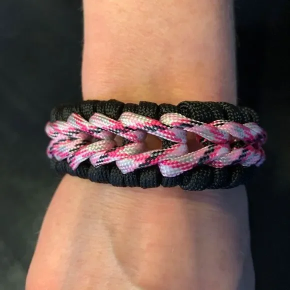 Paracord  Bracelet Black/Pink Camo Assembled In The USA 8 inches long